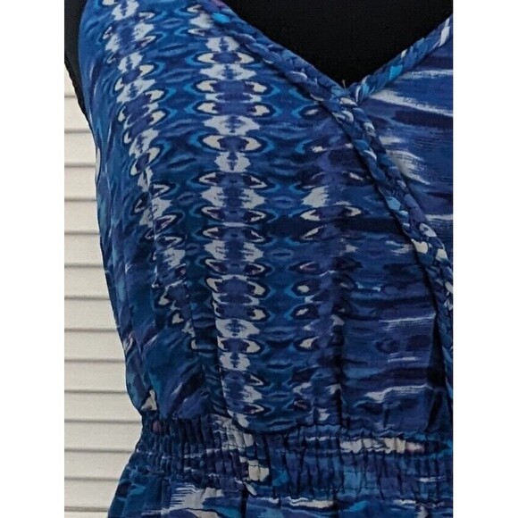 Charlie Jade Dress Womens sz S Sleeveless Maxi Blue Watercolor Faux Wrap Chiffon - Picture 3 of 16